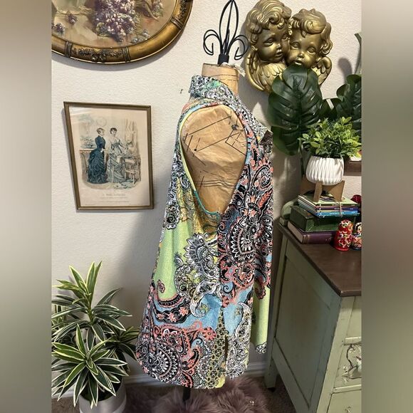 Spense NWT Blue Orange Pink Colorful Paisley Floral Stretch Sleeveless Blouse M - Picture 2 of 8